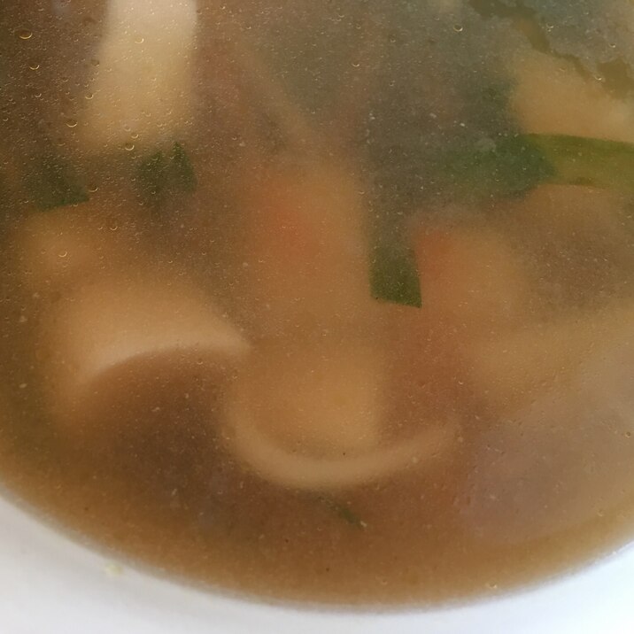 ニラとえのきと豆腐となるとのスープ